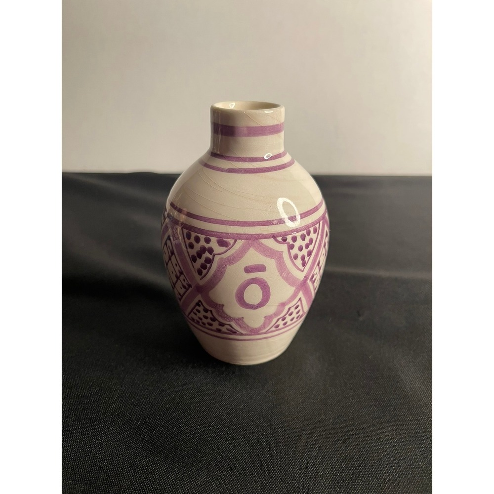 doTERRA Handmade Moroccan‎ Ceramic Bud Vase Purple Hand Painted Geometric 4.5in
